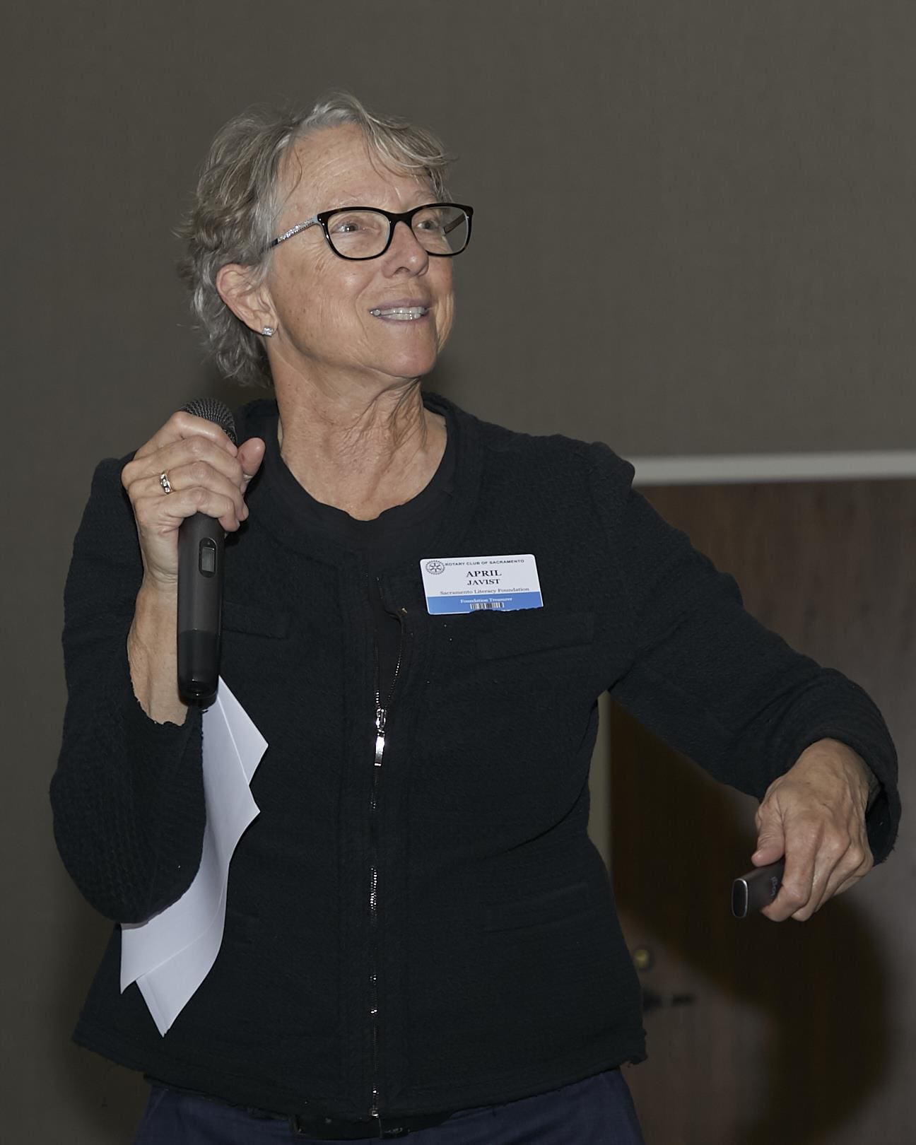 Woman holding microphone