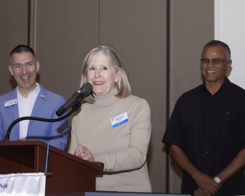 person speaking into microphone