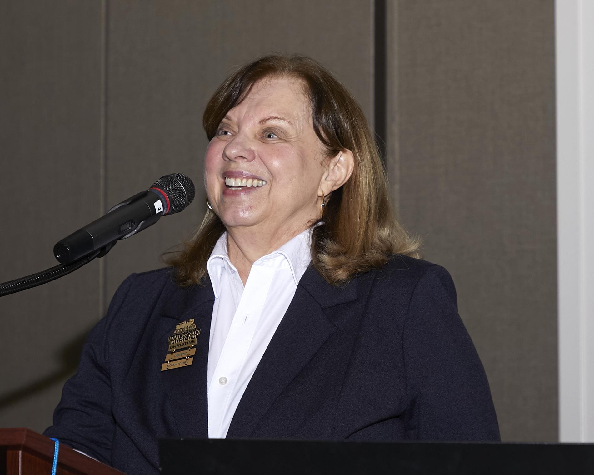 Woman at microphone